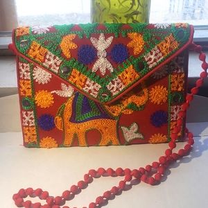 Colorful embroidered elephant crossbody purse